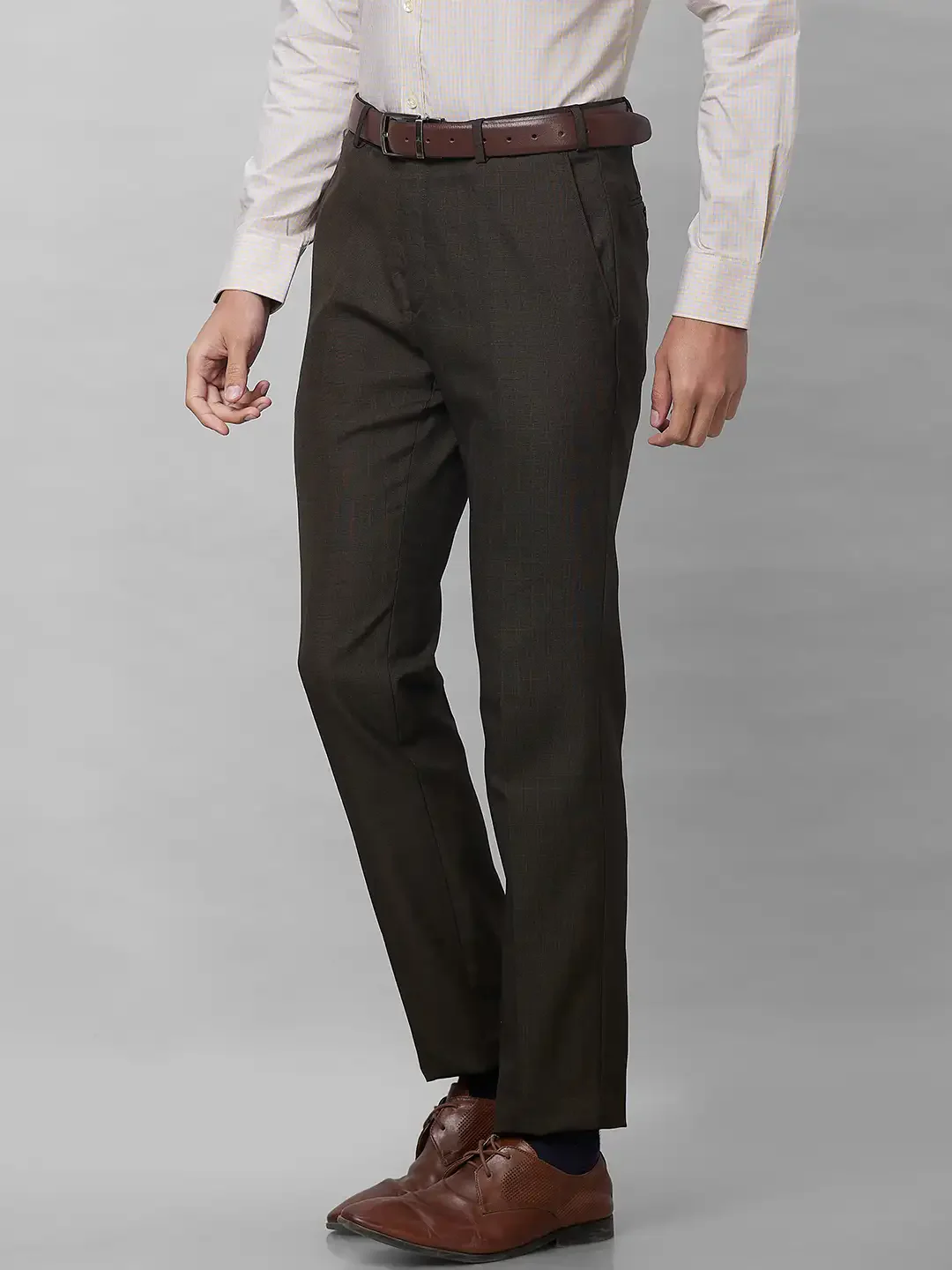 Raymond Men Brown Checks Slim Fit Polyester Blend Trouser - Image 3