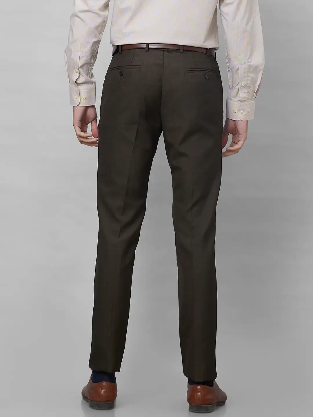 Raymond Men Brown Checks Slim Fit Polyester Blend Trouser - Image 4