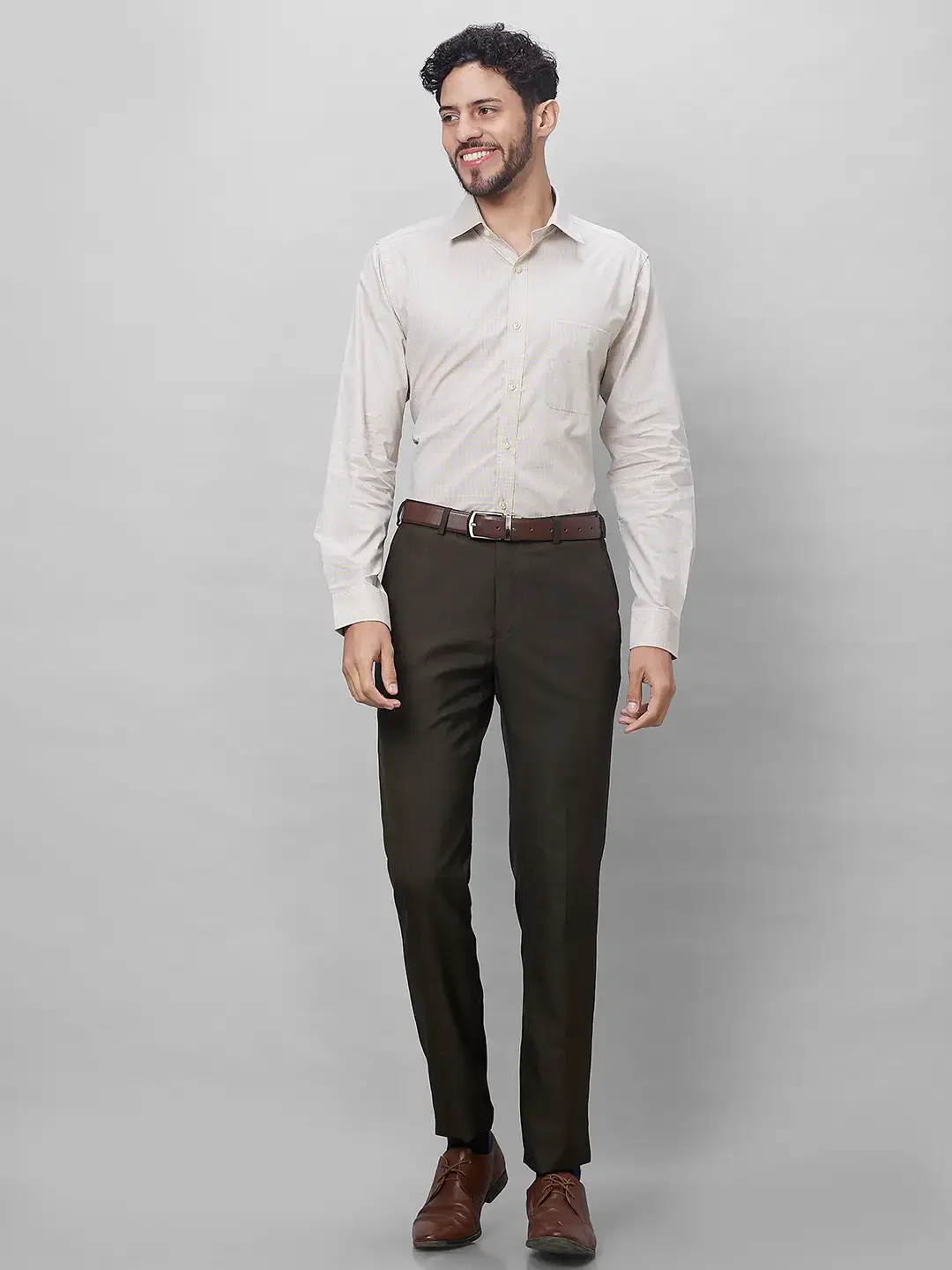 Raymond Men Brown Checks Slim Fit Polyester Blend Trouser - Image 5