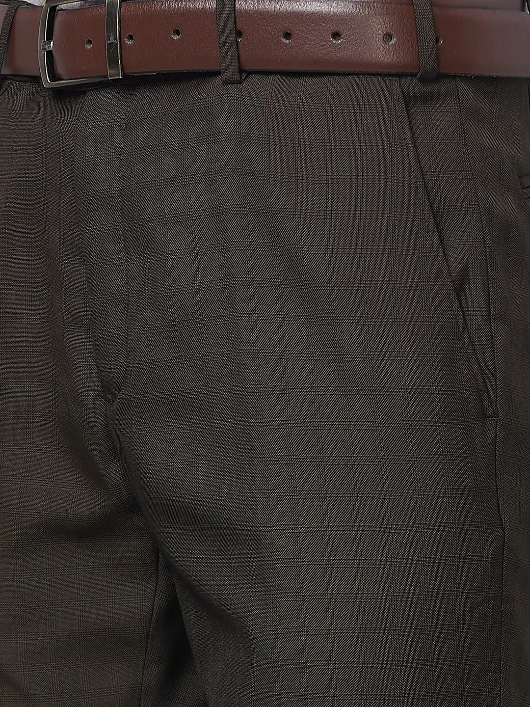 Raymond Men Brown Checks Slim Fit Polyester Blend Trouser - Image 6