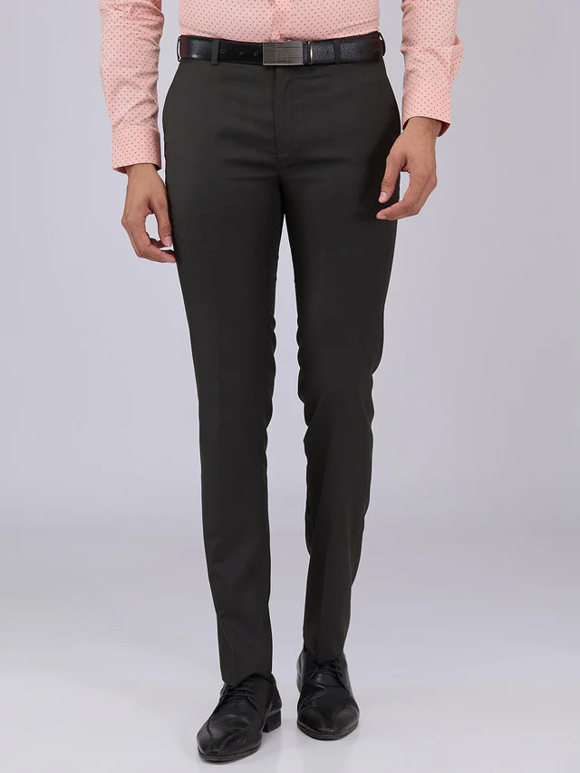 Raymond Men Brown Checks Slim Fit Polyester Blend Trouser