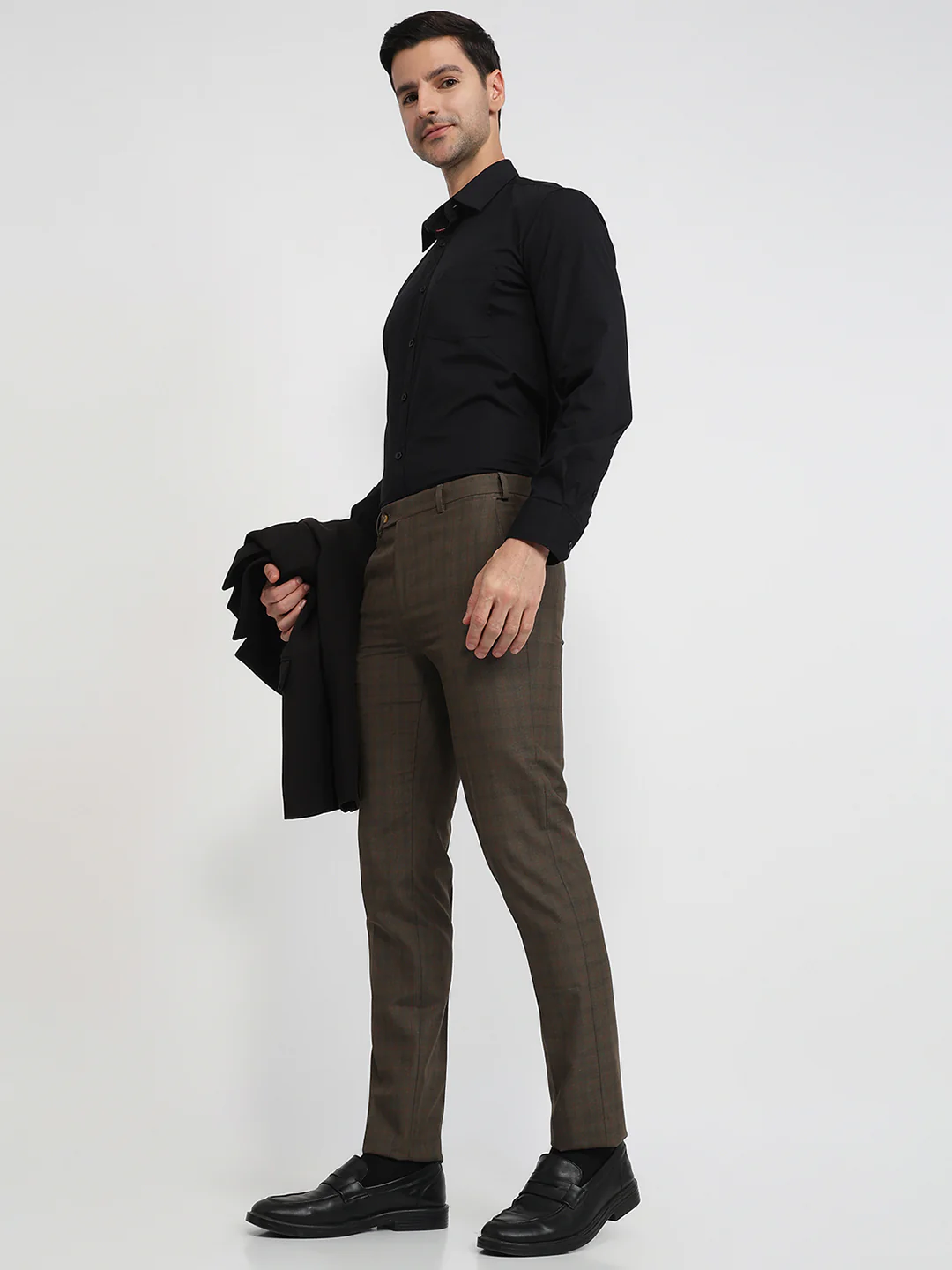 Raymond Men Brown Checks Slim Fit Polyester Blend Trouser - Image 6