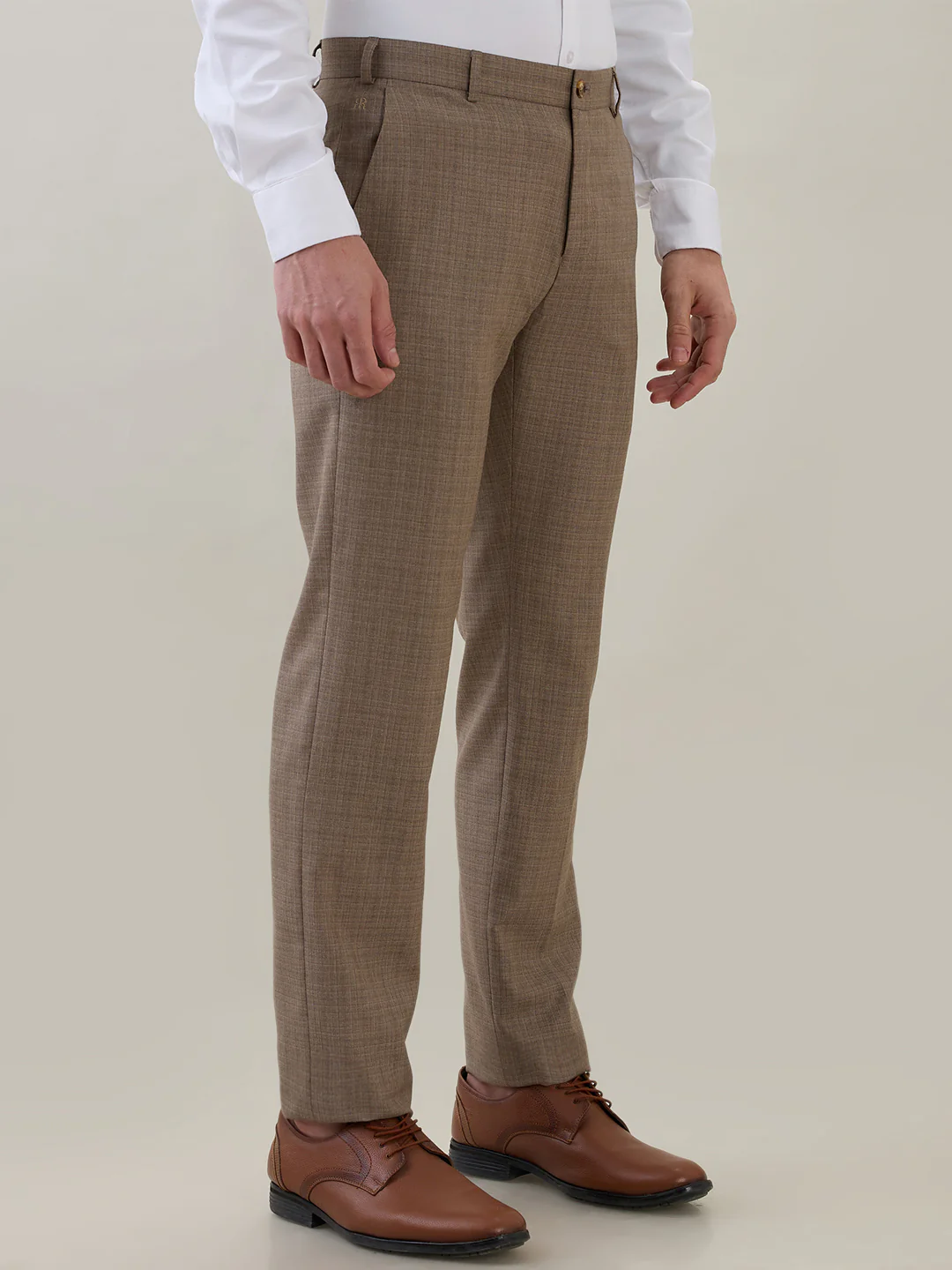 Raymond Men Brown Checks Slim Fit Polyester Blend Trouser - Image 2