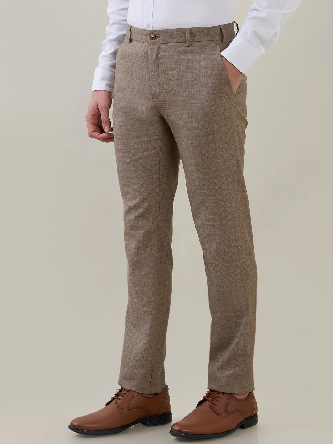 Raymond Men Brown Checks Slim Fit Polyester Blend Trouser - Image 3