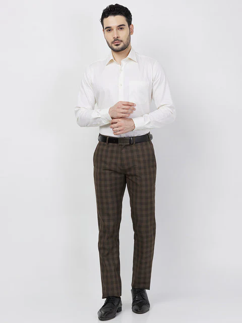 Raymond Men Brown Checks Slim Fit Polyester Blend Trouser - Image 6