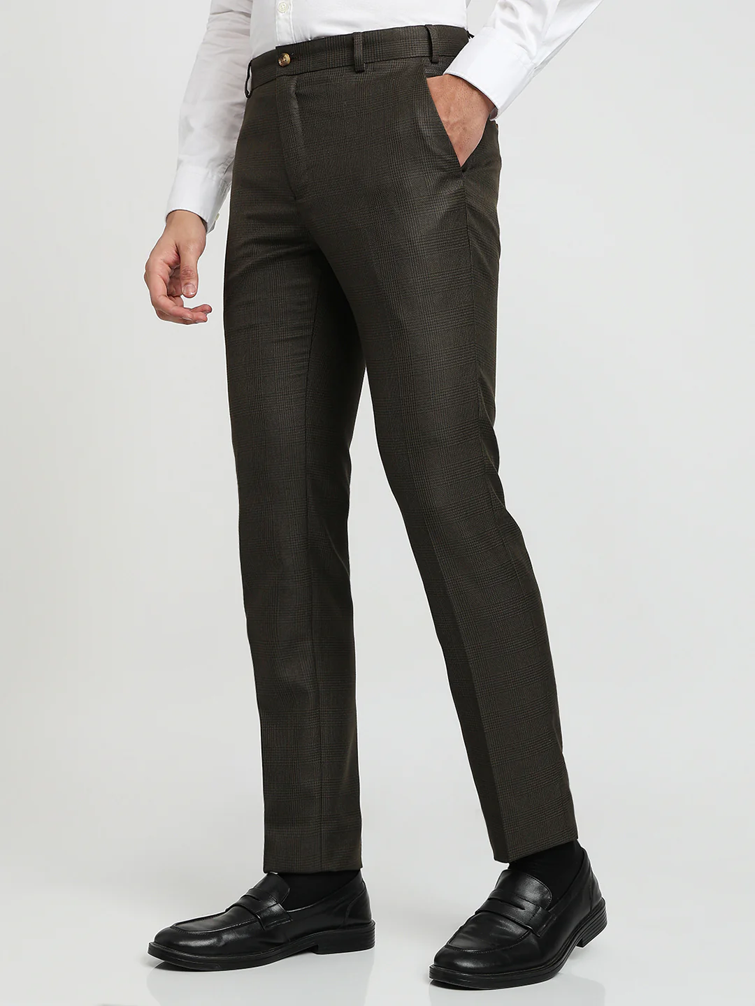 Raymond Men Brown Checks Slim Fit Polyester Blend Trouser - Image 2