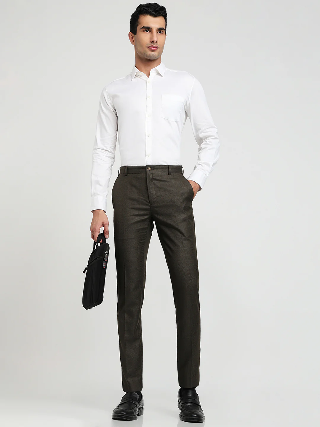 Raymond Men Brown Checks Slim Fit Polyester Blend Trouser - Image 5
