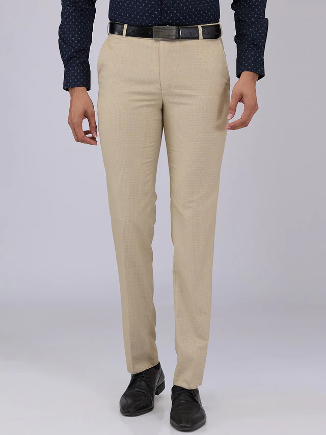 Raymond Men Brown Checks Slim Fit Polyester Blend Trouser