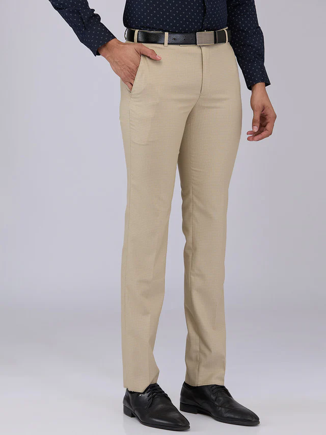 Raymond Men Brown Checks Slim Fit Polyester Blend Trouser - Image 2