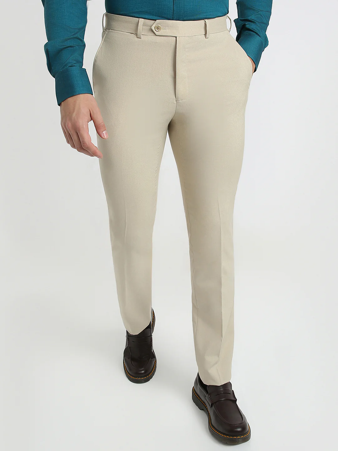 Raymond Men Brown Checks Slim Fit Polyester Blend Trouser