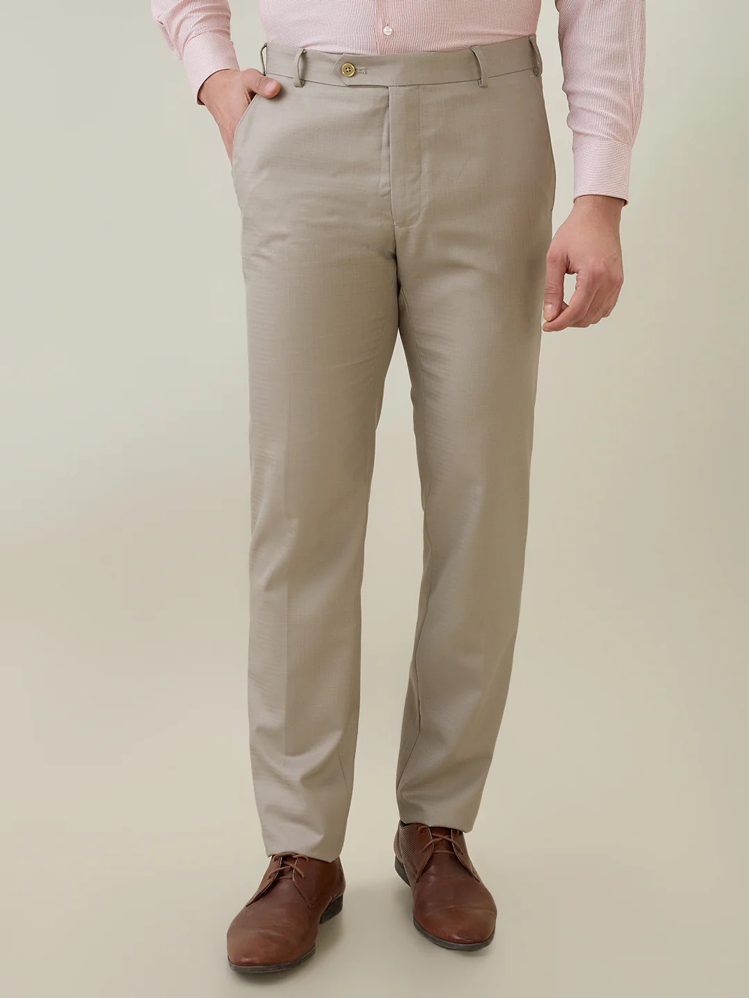 Raymond Men Brown Checks Slim Fit Polyester Blend Trouser