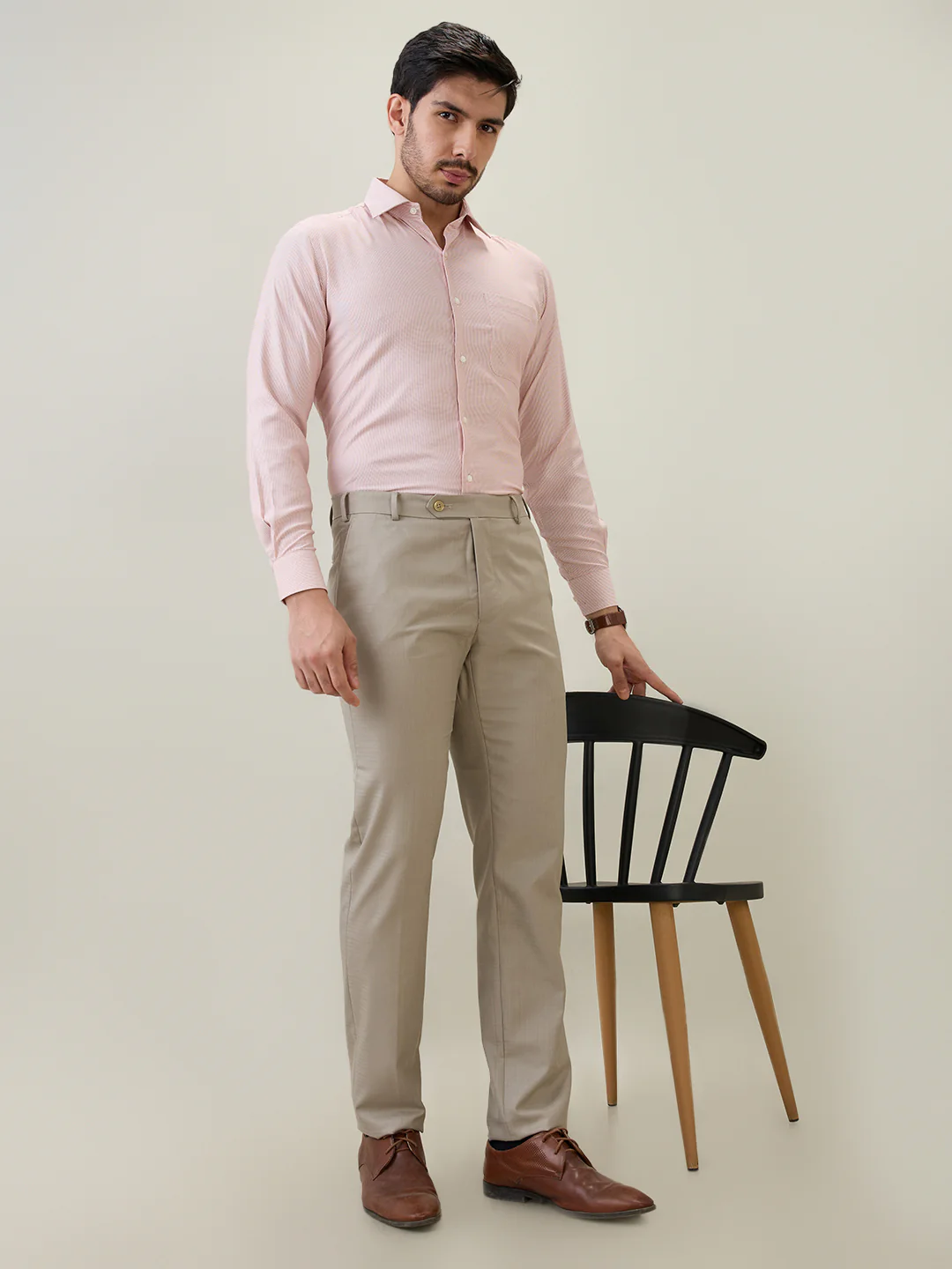 Raymond Men Brown Checks Slim Fit Polyester Blend Trouser - Image 6