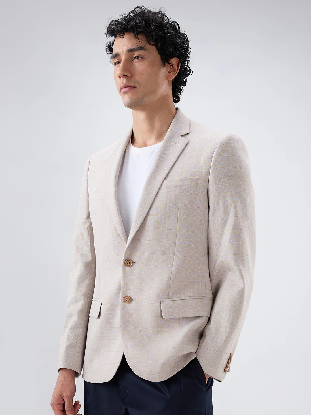 Raymond Men Brown Contemporary Fit Checks Jacket - Image 3