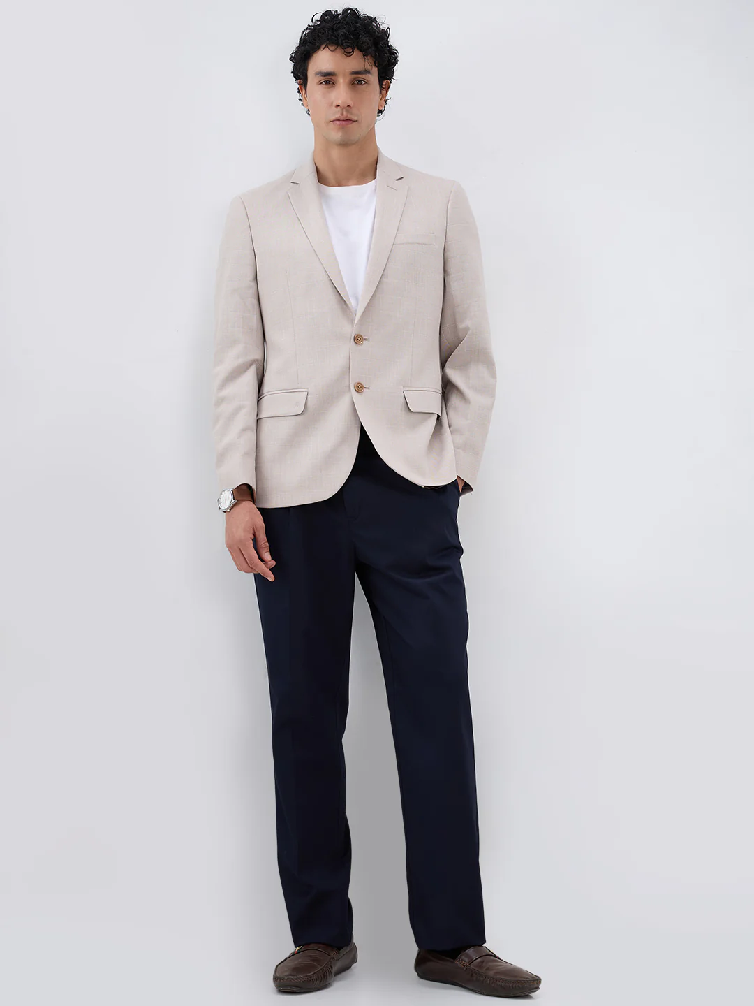 Raymond Men Brown Contemporary Fit Checks Jacket - Image 5