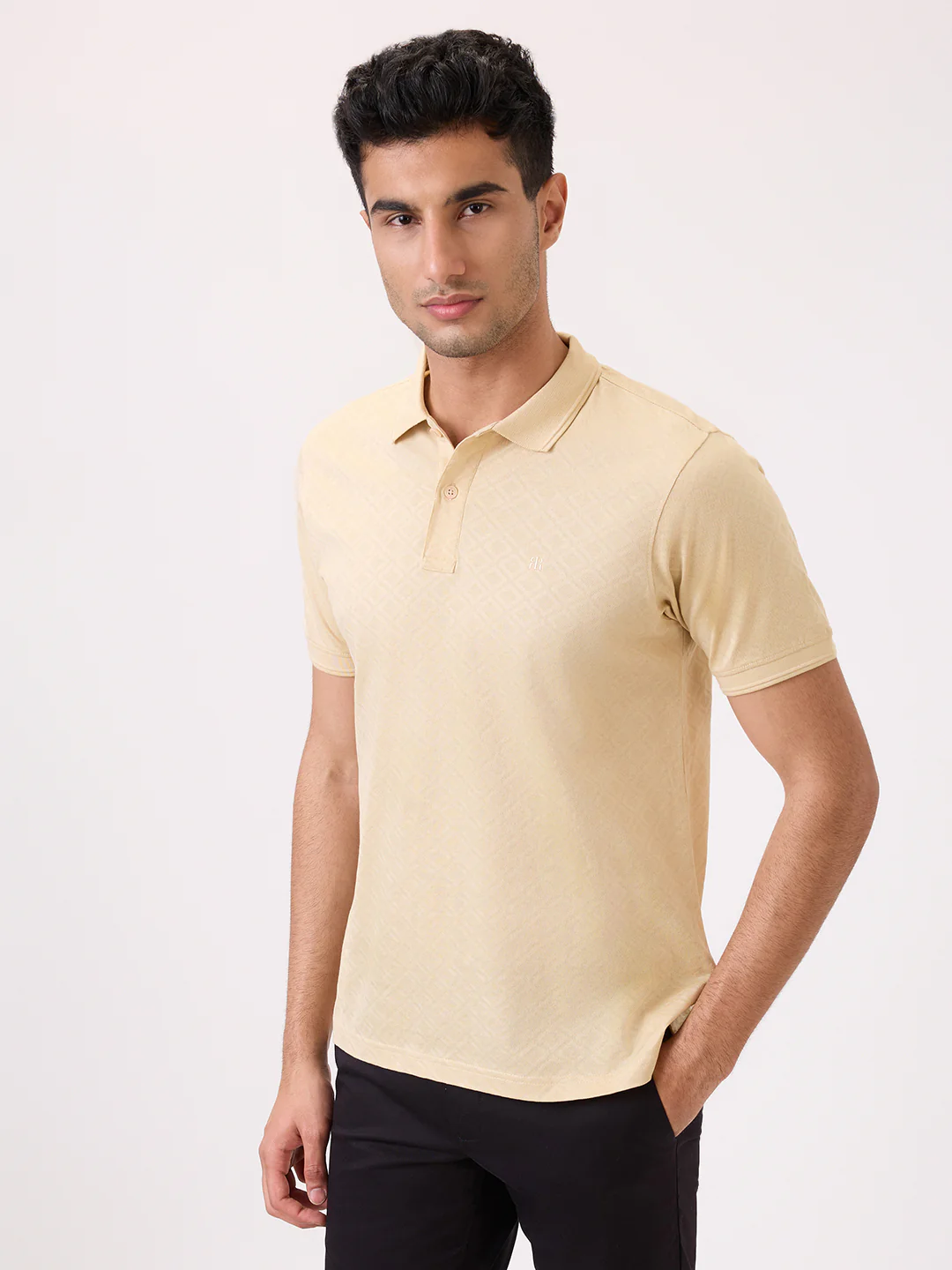 Raymond Men Brown Jacquard Regular Fit Cotton T-Shirt - Image 3