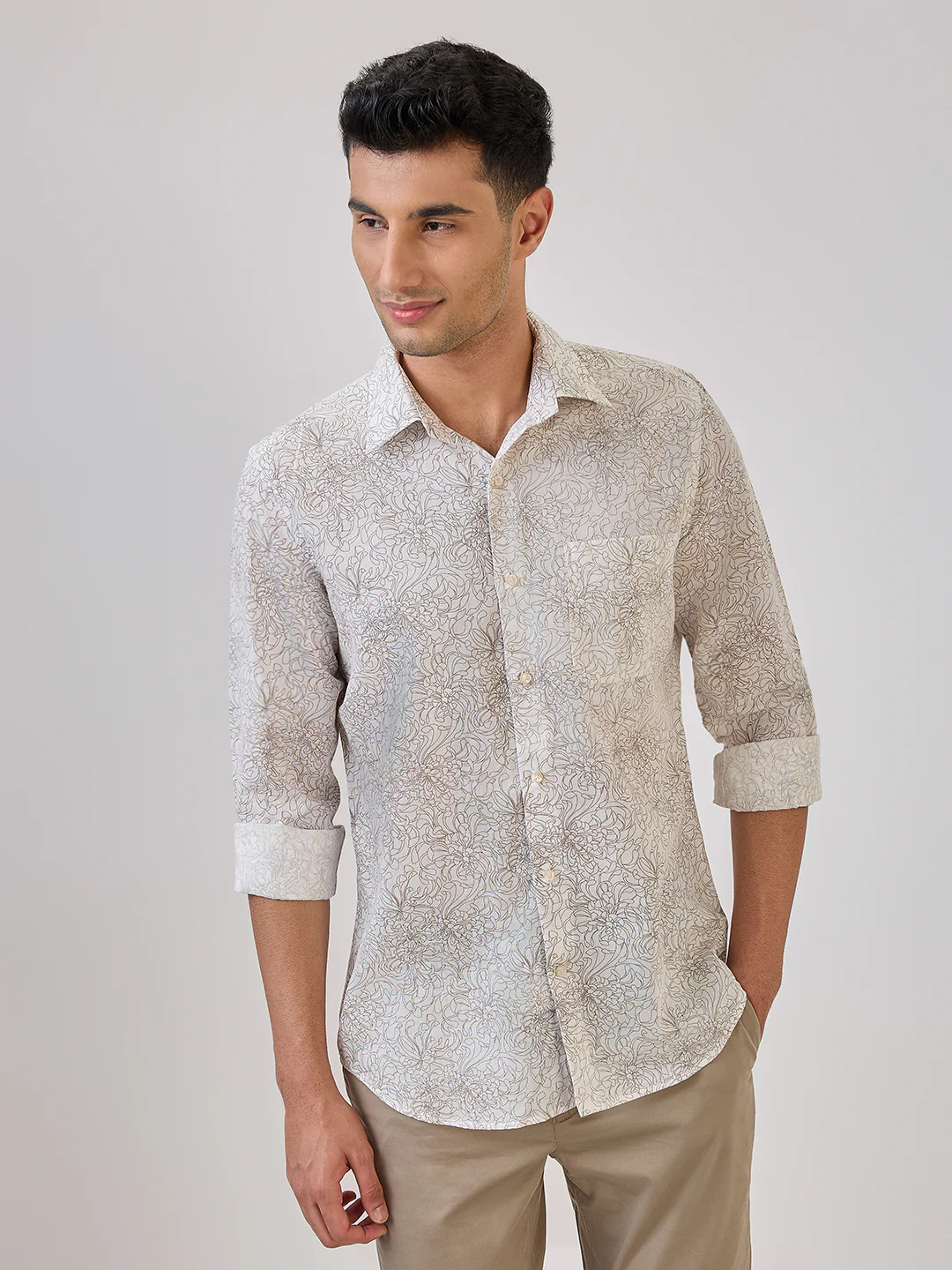 Raymond Men Brown Print Contemporary Fit Cotton Blend Formal Shirt - Image 2