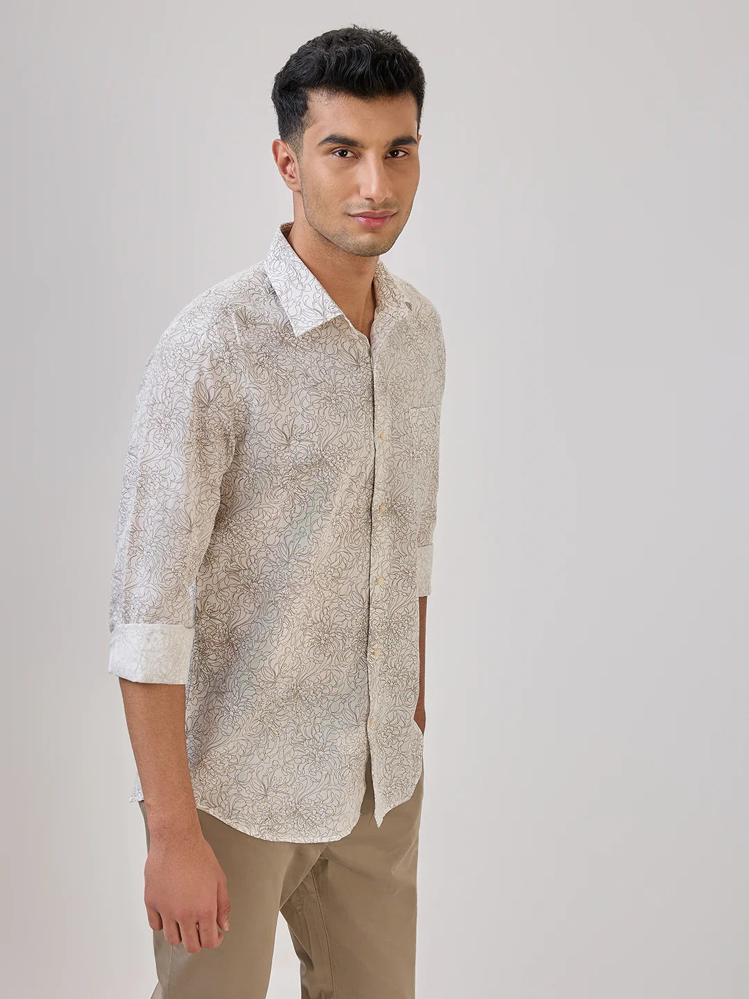 Raymond Men Brown Print Contemporary Fit Cotton Blend Formal Shirt - Image 4