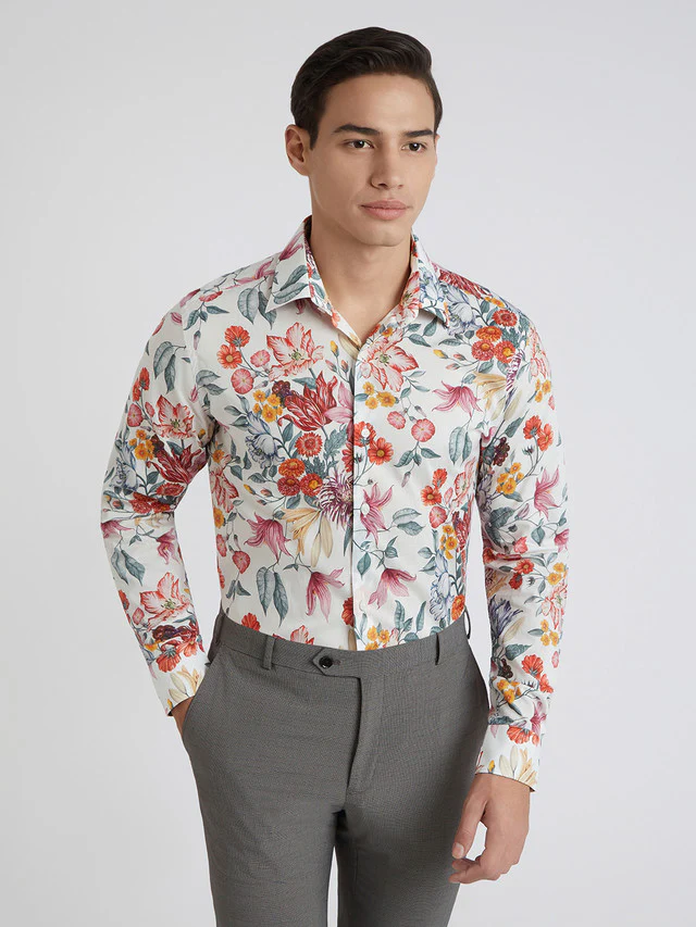 Raymond Men Brown Print Regular Fit Cotton Formal Shirt