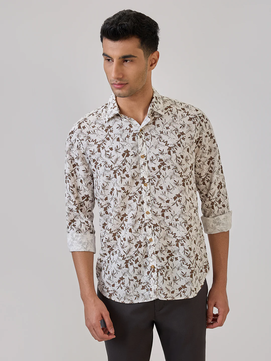 Raymond Men Brown Print Regular Fit Linen Blend Casual Shirt - Image 2