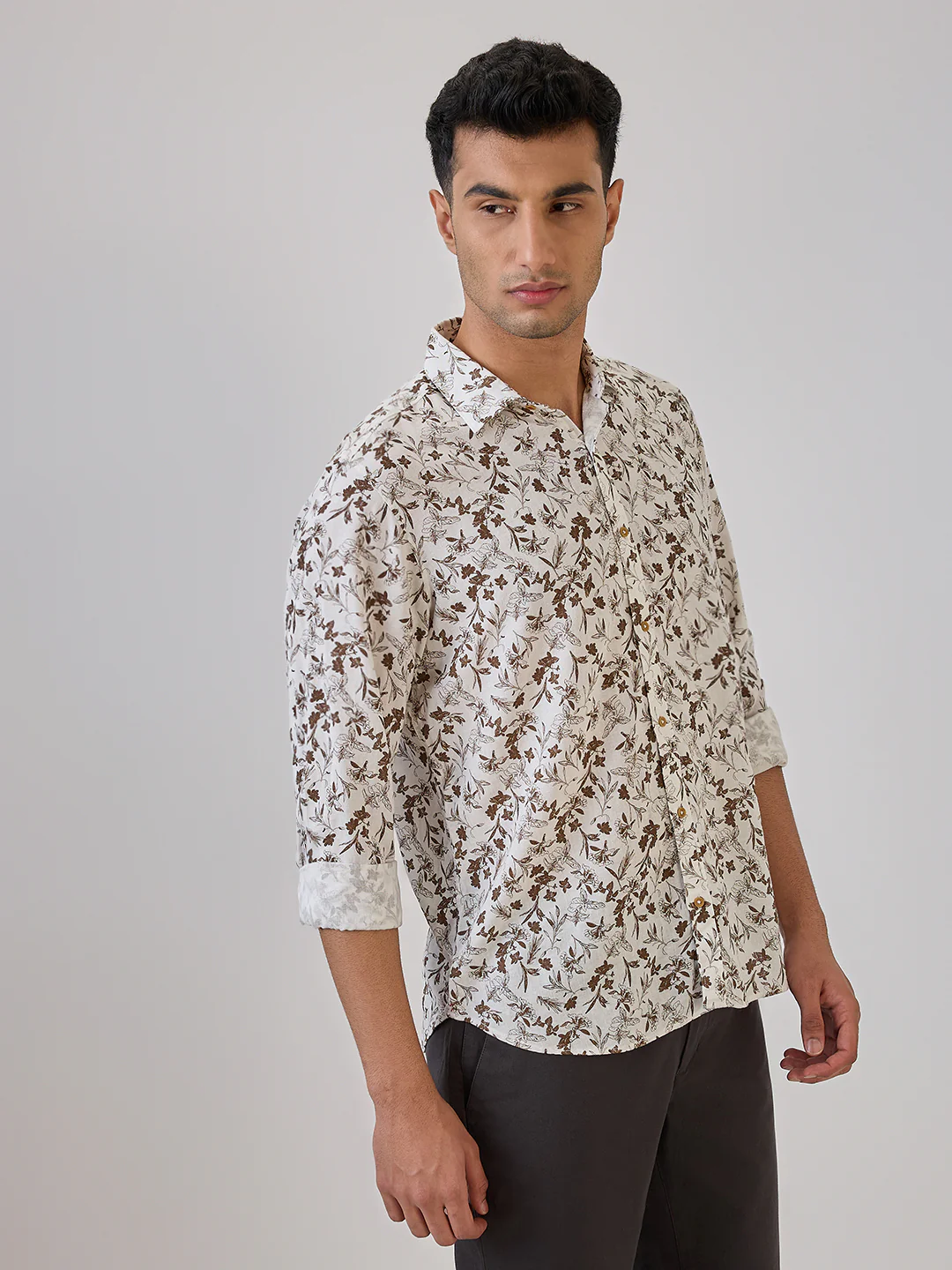 Raymond Men Brown Print Regular Fit Linen Blend Casual Shirt - Image 3