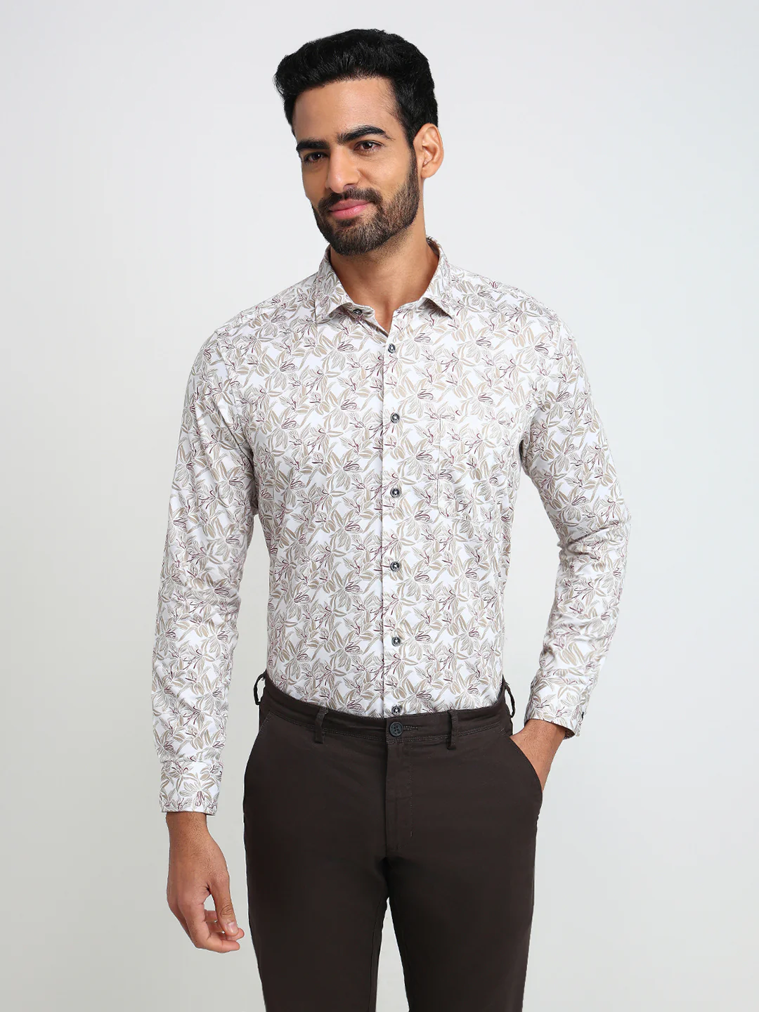 Raymond Men Brown Printed Regular Fit Cotton Casual Shirt