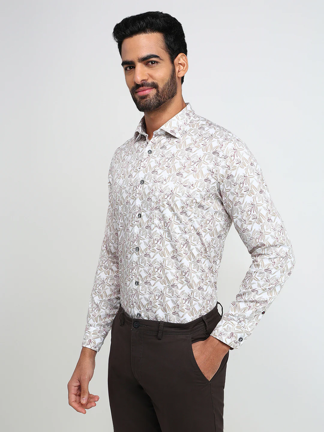 Raymond Men Brown Printed Regular Fit Cotton Casual Shirt - Image 2