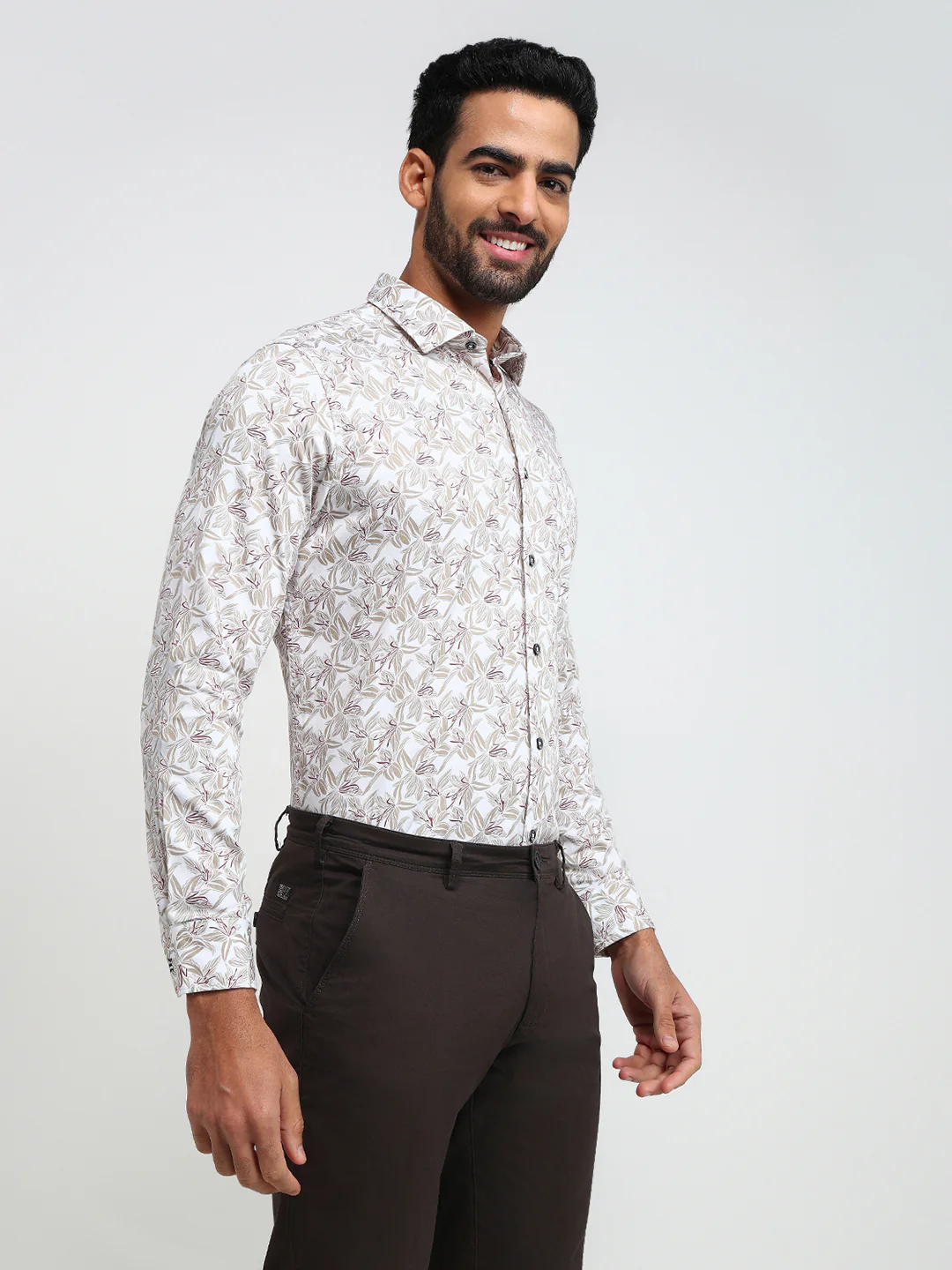Raymond Men Brown Printed Regular Fit Cotton Casual Shirt - Image 3