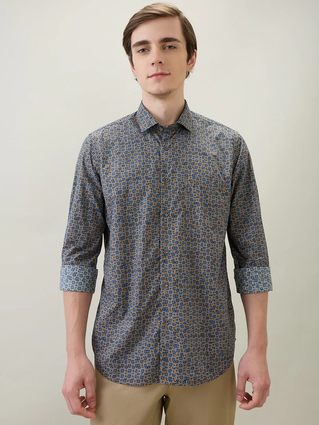 Raymond Men Brown Printed Regular Fit Cotton Full Sleeve Casual Shirt