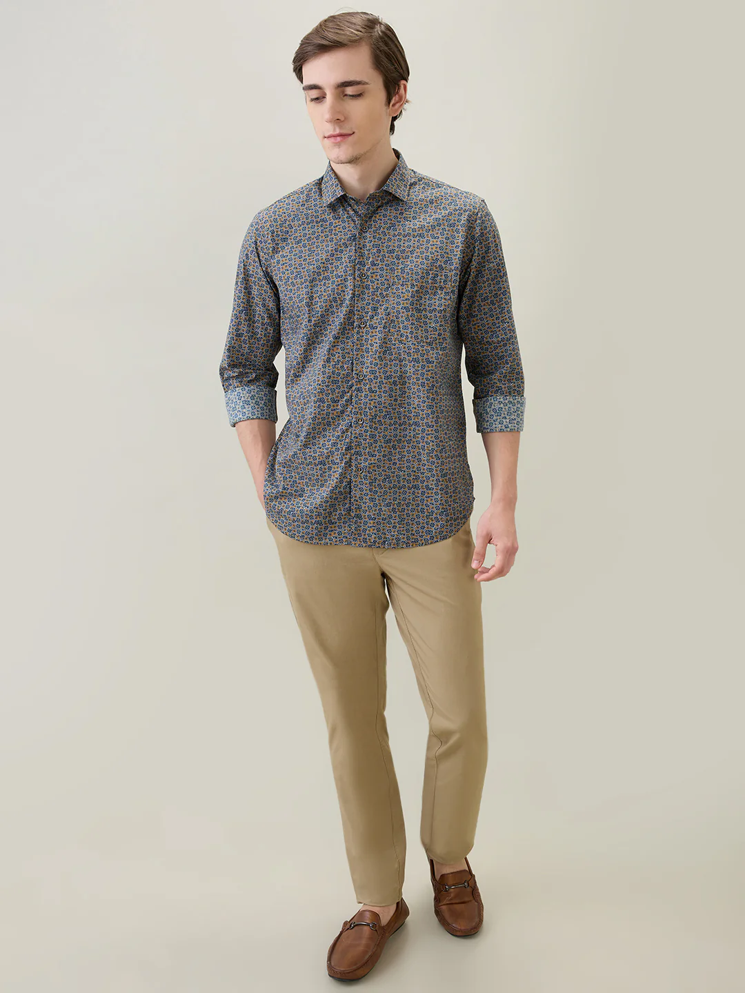 Raymond Men Brown Printed Regular Fit Cotton Full Sleeve Casual Shirt - Image 5