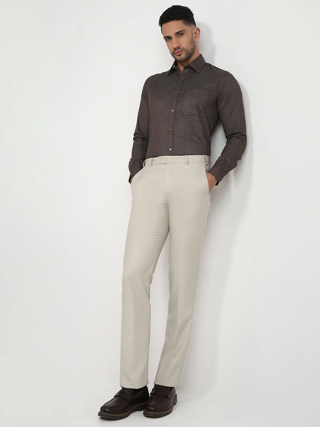 Raymond Men Brown Printed Slim Fit Cotton Formal Shirt - Image 5