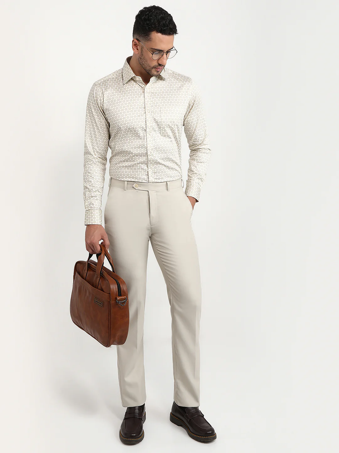 Raymond Men Brown Printed Slim Fit Cotton Formal Shirt - Image 5