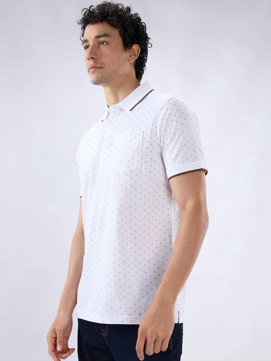 Raymond Men Brown Regular Fit Print Polo Neck Collar T-Shirt - Image 3