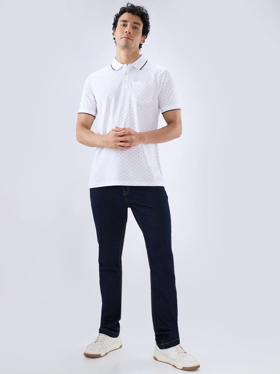 Raymond Men Brown Regular Fit Print Polo Neck Collar T-Shirt - Image 5