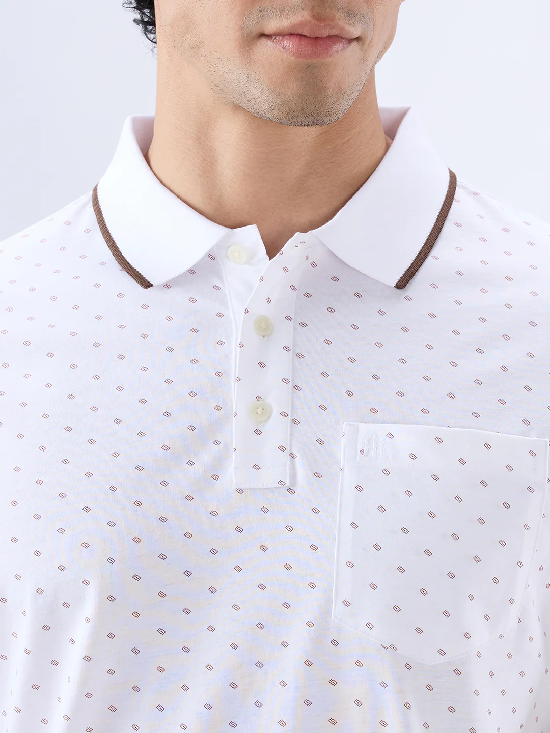 Raymond Men Brown Regular Fit Print Polo Neck Collar T-Shirt - Image 6