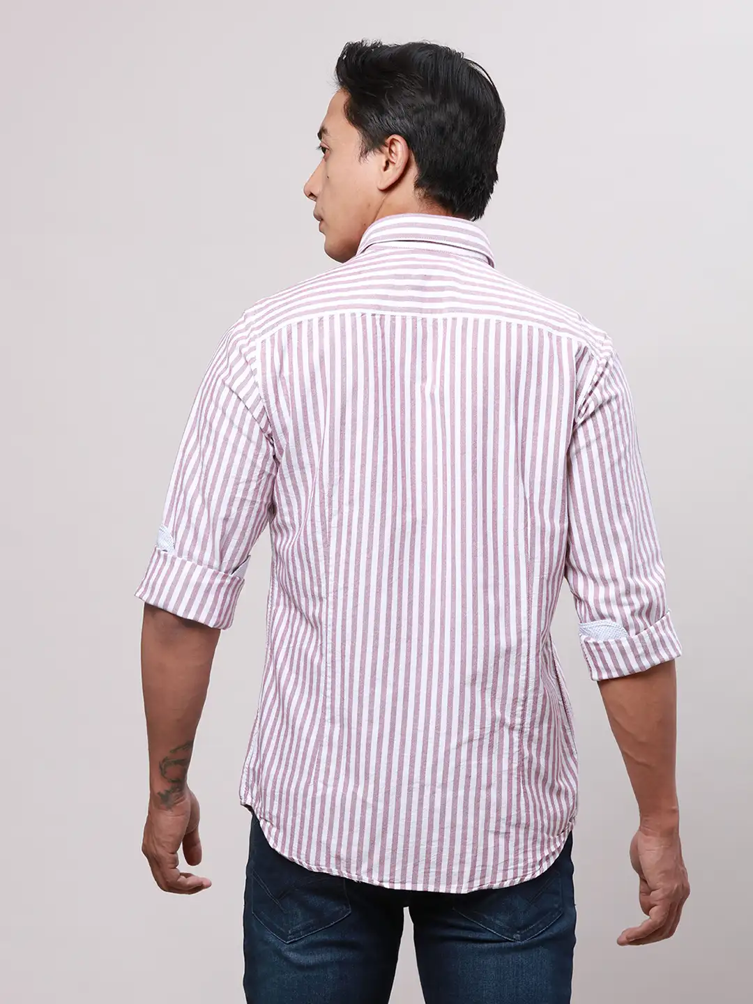 Raymond Men Brown Slim Fit Stripe Cotton Regular Collar Shirts - Image 4