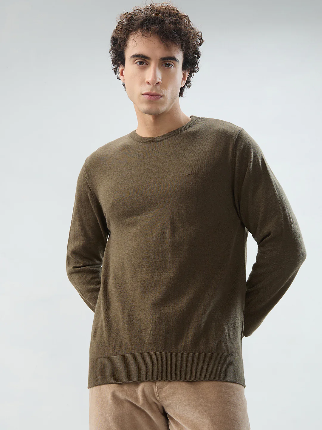 Raymond Men Brown Solid Acrylic Sweatshirt