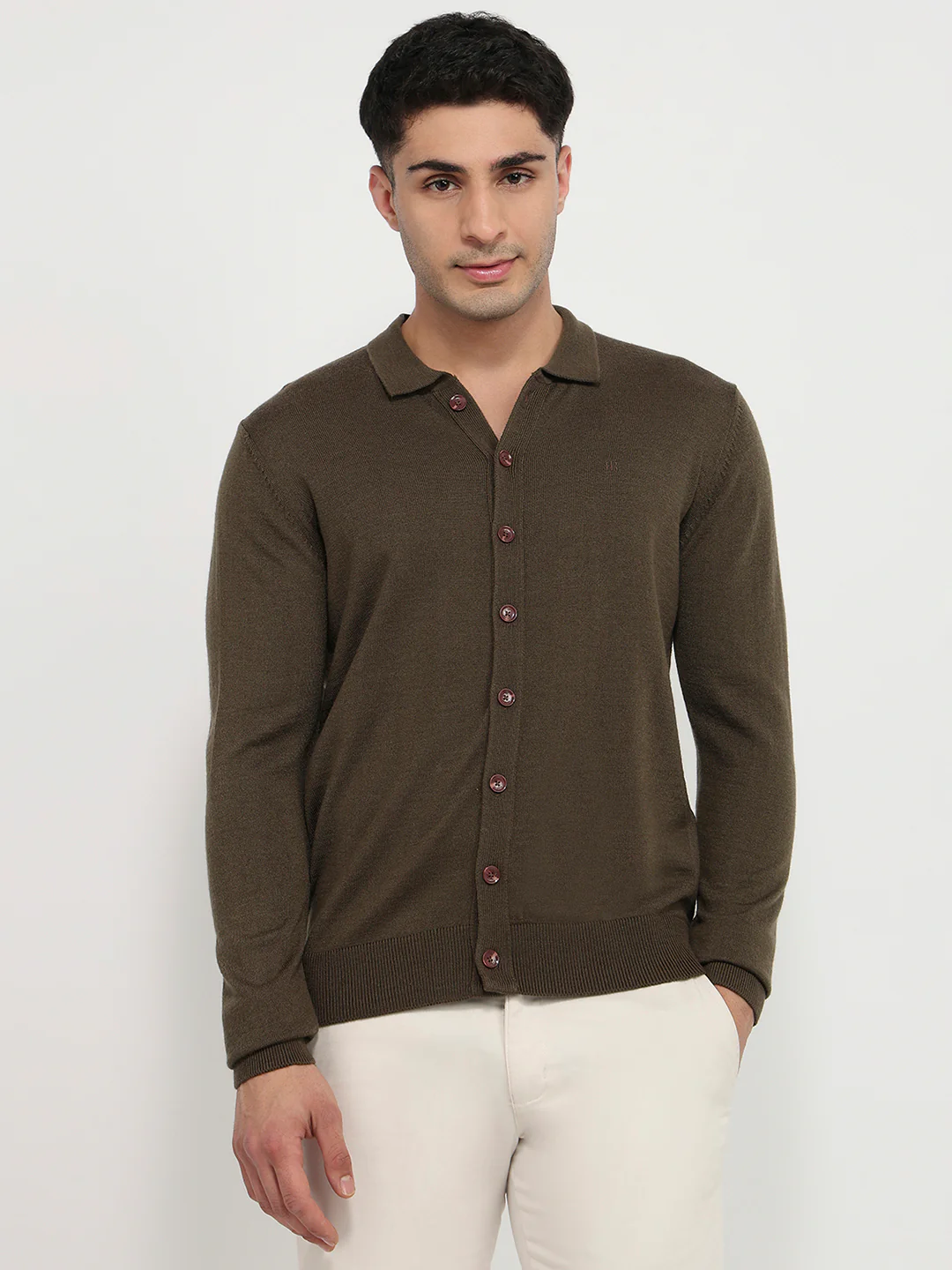 Raymond Men Brown Solid Acrylic Sweatshirt