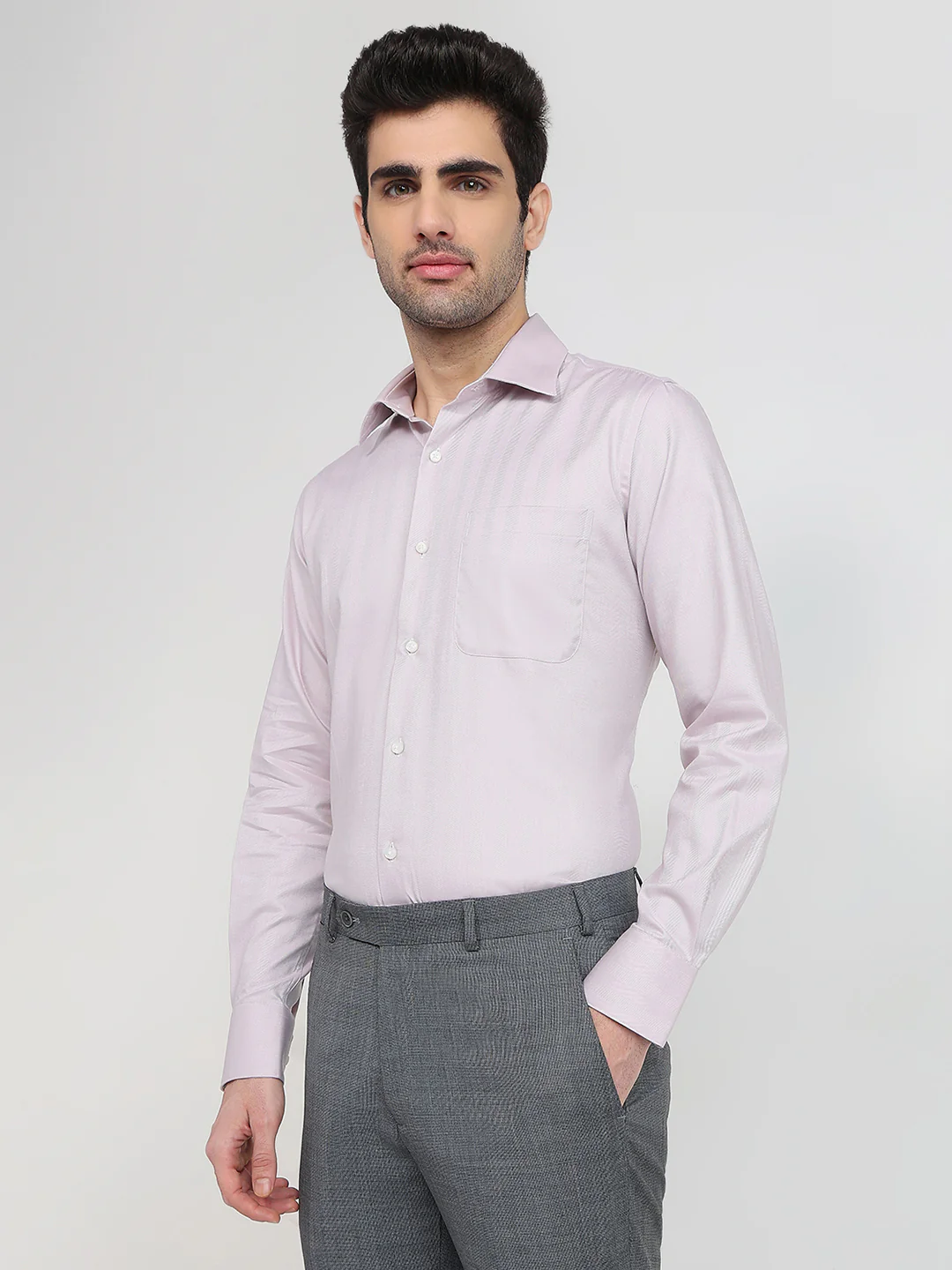Raymond Men Brown Solid Chambray Regular Fit Cotton Shirt - Image 3