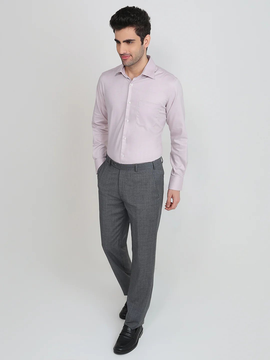 Raymond Men Brown Solid Chambray Regular Fit Cotton Shirt - Image 5