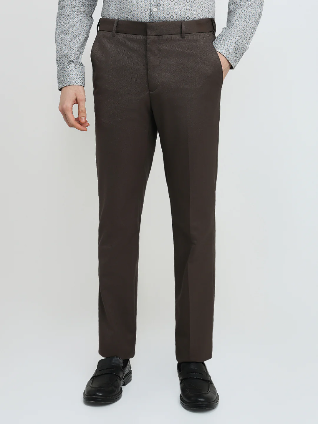 Raymond Men Brown Solid Contemporary Fit Polyester Blend Trouser