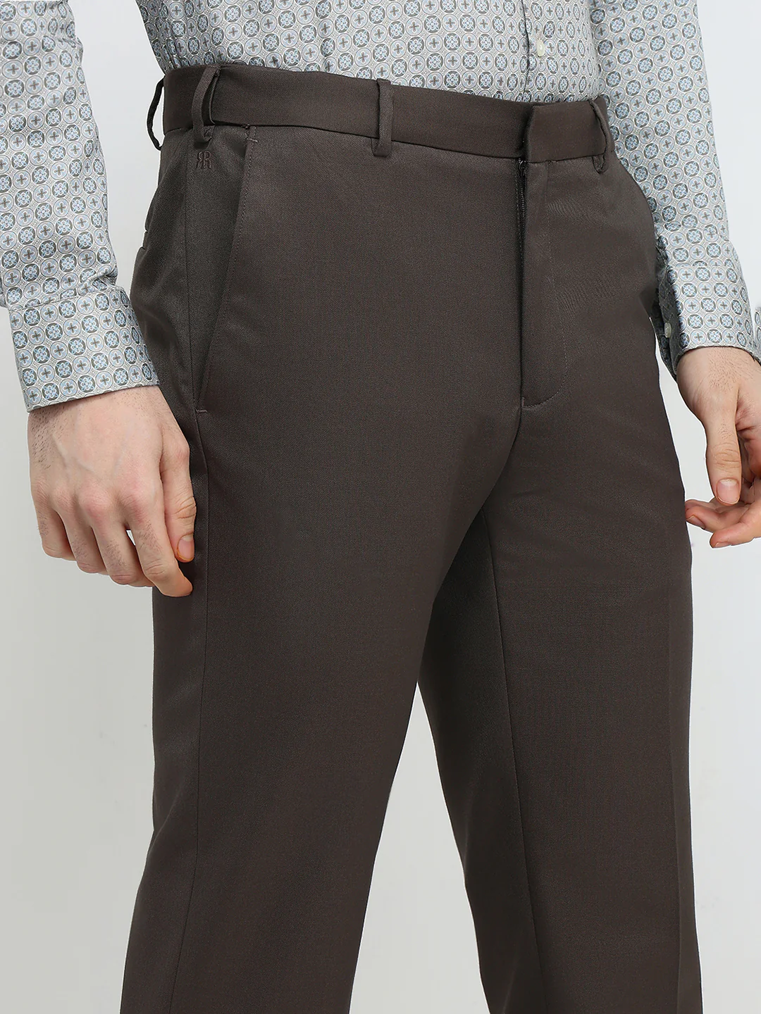 Raymond Men Brown Solid Contemporary Fit Polyester Blend Trouser - Image 6