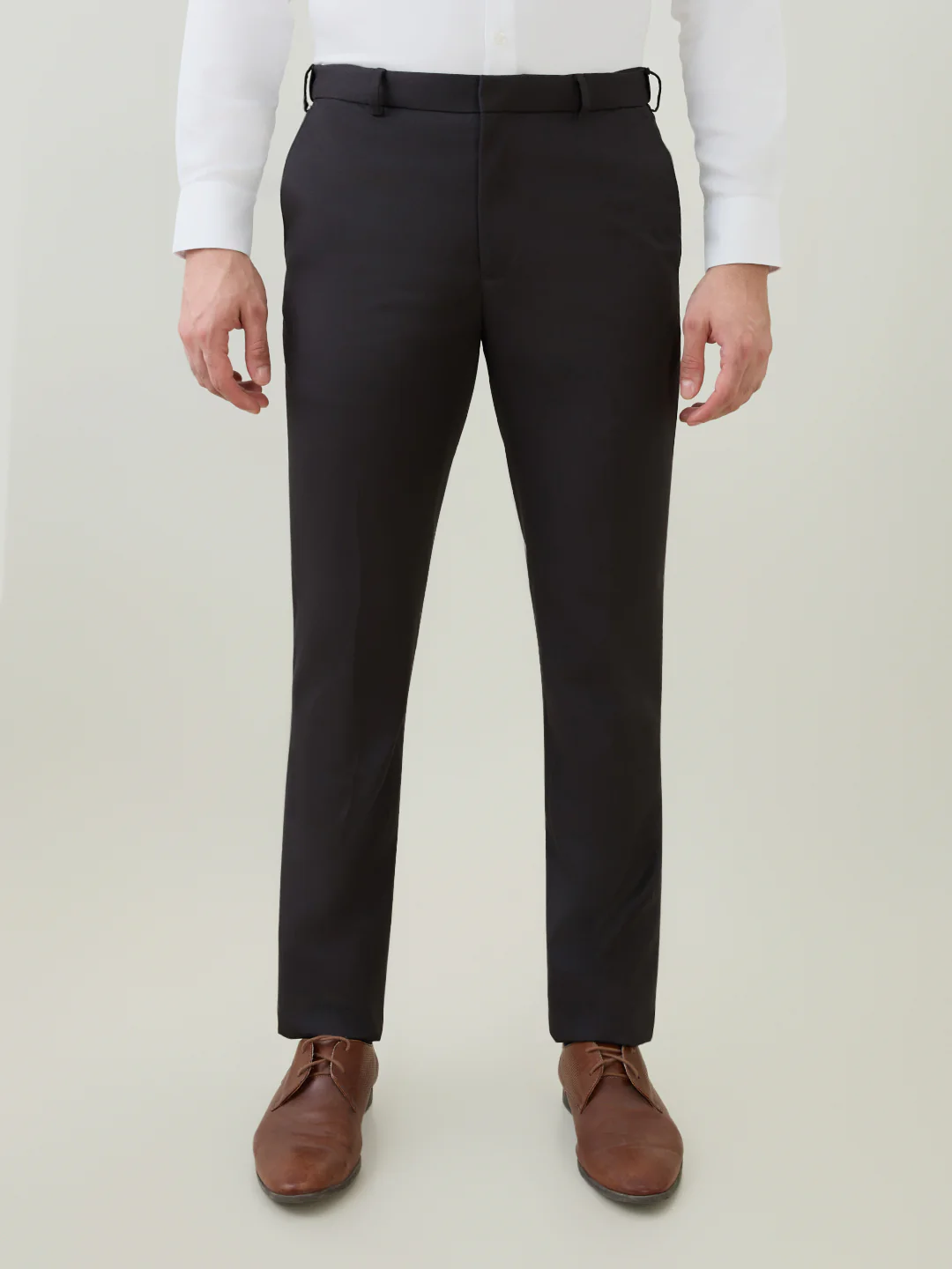 Raymond Men Brown Solid Contemporary Fit Polyester Blend Trouser