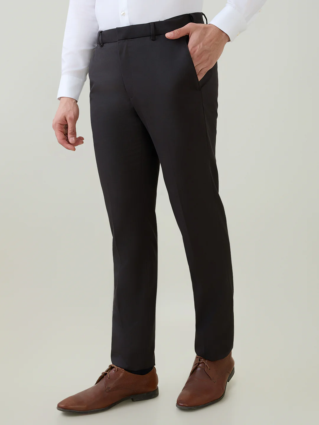 Raymond Men Brown Solid Contemporary Fit Polyester Blend Trouser - Image 2