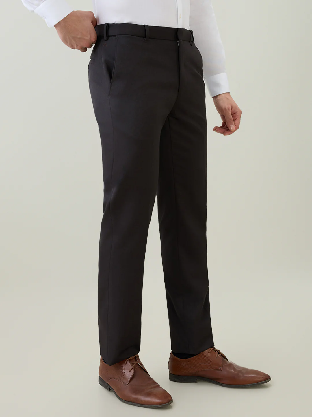 Raymond Men Brown Solid Contemporary Fit Polyester Blend Trouser - Image 3