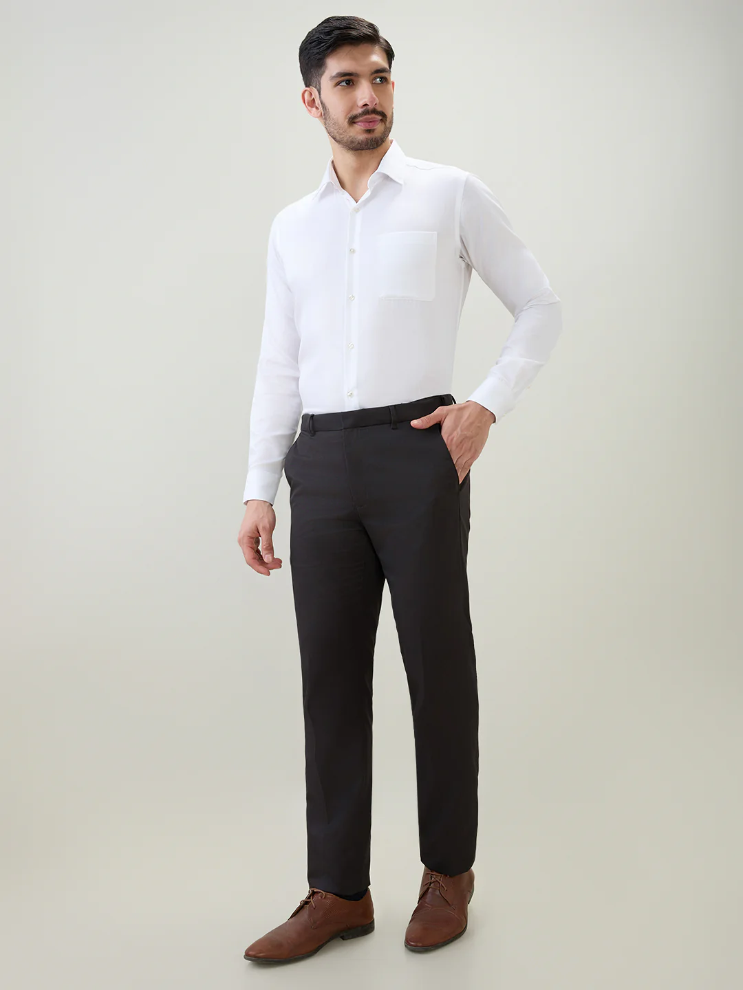 Raymond Men Brown Solid Contemporary Fit Polyester Blend Trouser - Image 5