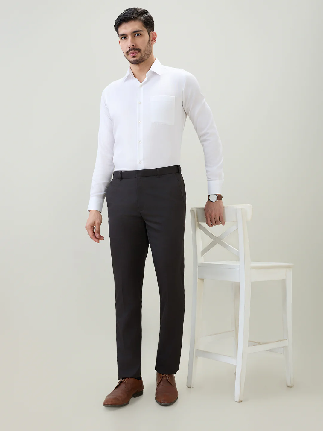 Raymond Men Brown Solid Contemporary Fit Polyester Blend Trouser - Image 6