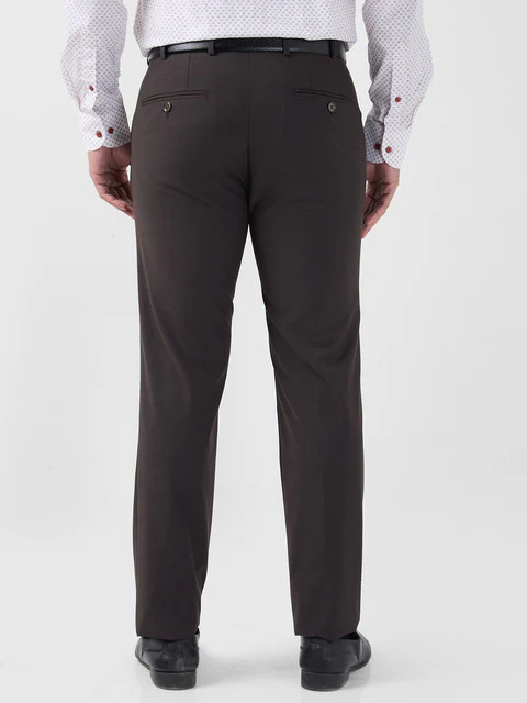 Raymond Men Brown Solid Contemporary Fit Polyester Blend Trouser - Image 4
