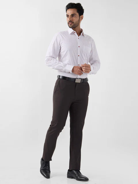 Raymond Men Brown Solid Contemporary Fit Polyester Blend Trouser - Image 5