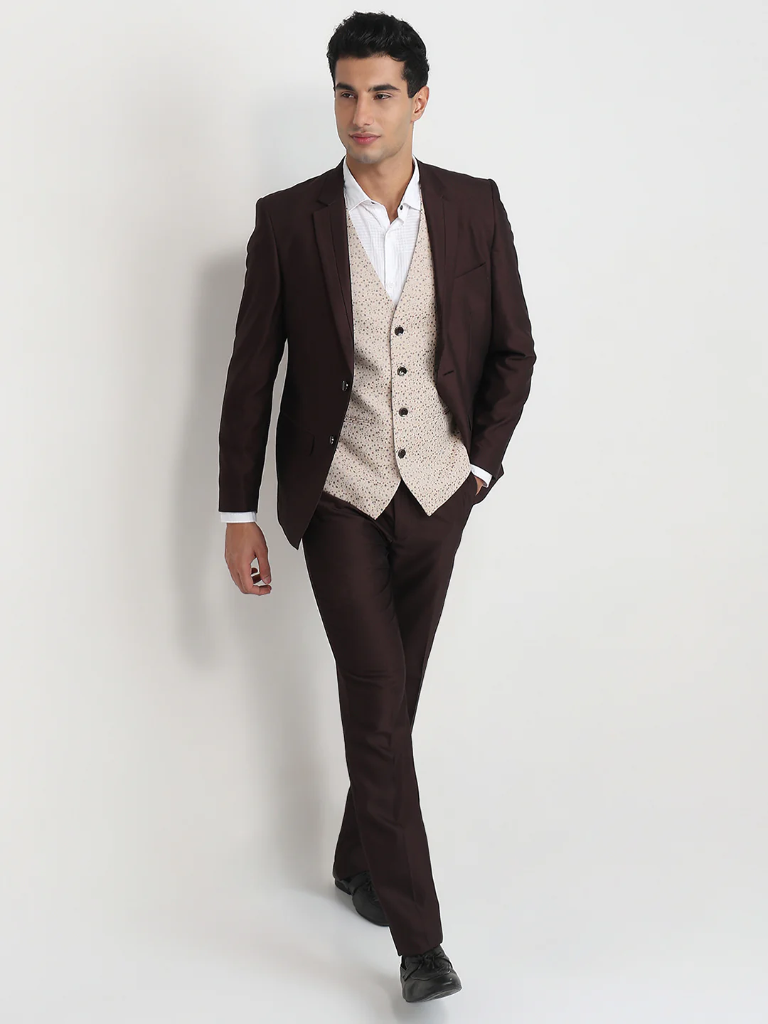 Raymond Men Brown Contemporary Fit Solid Formal Suit - Image 5