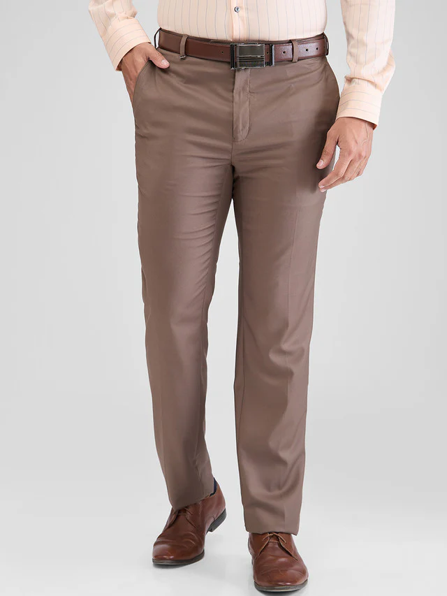 Raymond Men Brown Solid Contemporary Fit Trouser